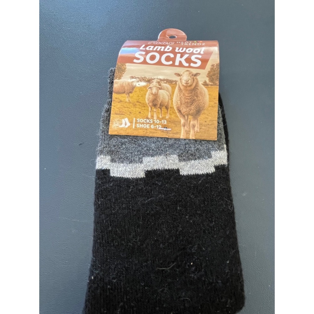 Heat Trendz Womens Lamb Wool‎ Socks 10 13 Black Grey White Patterned